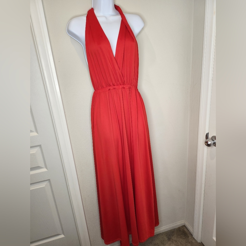 Maxi Red Dress Backless Adjustable Long Straps Large